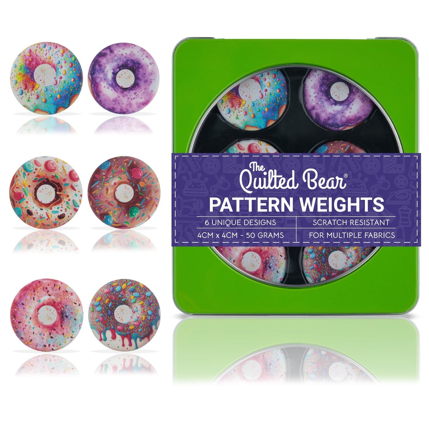 The Quilted Bear Pattern Weights Multiple Designs of Scratch Resistant Paper WeightsPattern Weights for Sewing or Cutting Fabric TQB Donuts 6 x 40mm