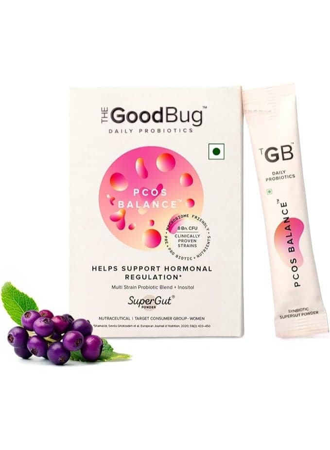 The Good Bug PCOS Balance SuperGut Powder for Women | Pre & Probiotic Blend with Myo+D-Chiro Inositol | Helps Regularise Periods, Assists in Weight Management,Facial Hair | 15 Days Pack