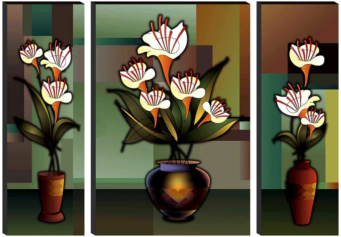 SAF paintings Floral Set of 3 6MM MDF self addeshive UV Textured Digital Reprint 24 inch x 18 inch PSTR-MDF-WFF20