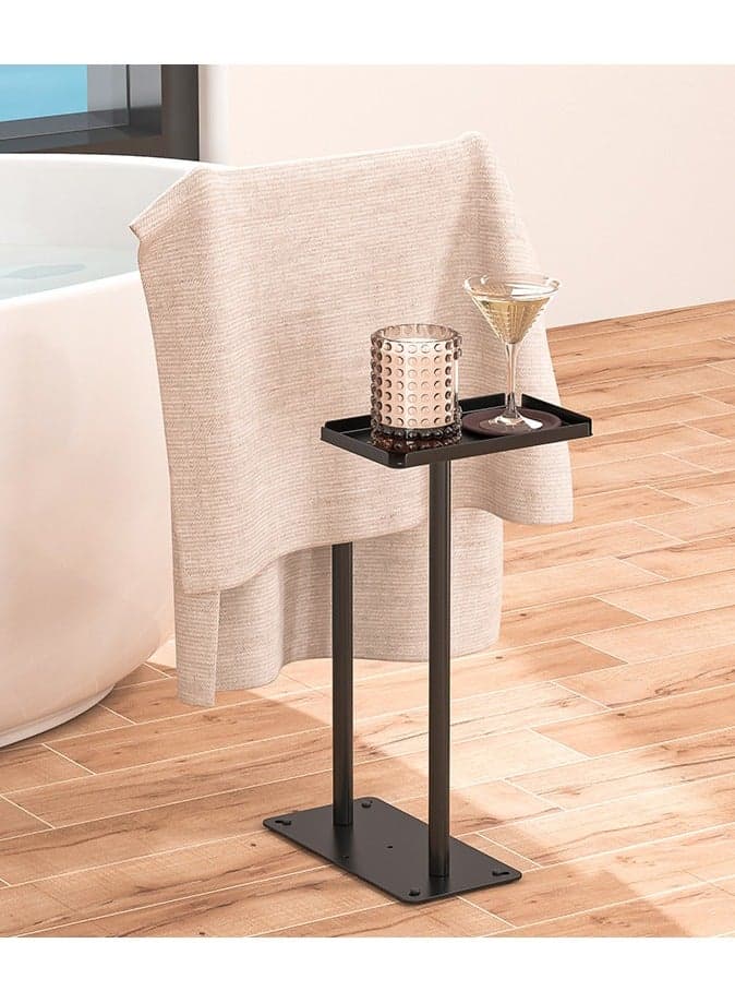 Floor Standing Towel Rail,with Storage Plane,Towel Stand Freestanding Black Towel Holder No Drilling Bath Towel Rail Holder for Decorative Bathroom, Living Room