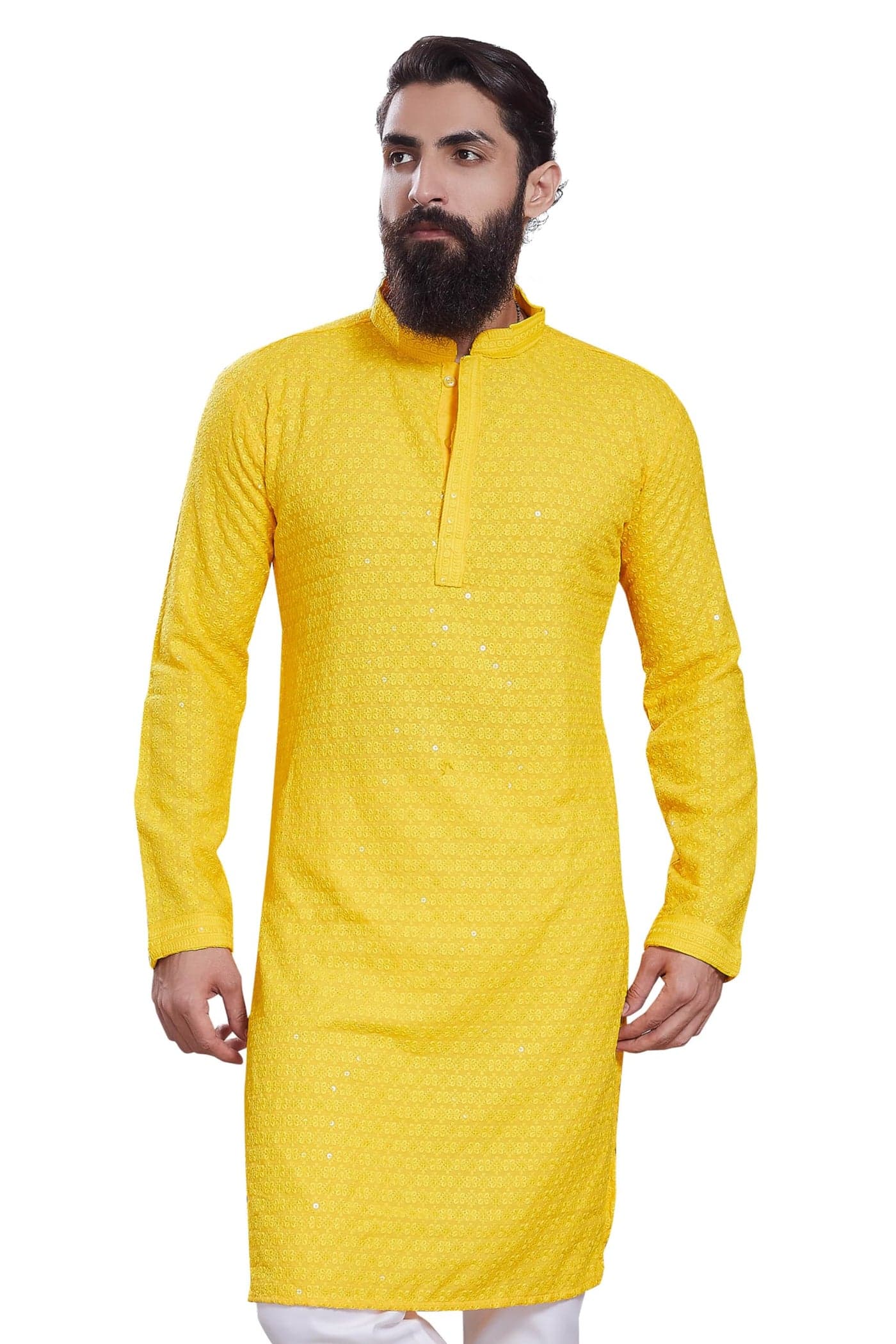 DIVISIVE Men's Sequince Embroidered Cotton Blend Only Slim Fit Kurta (DKRT225_M_Yellow)