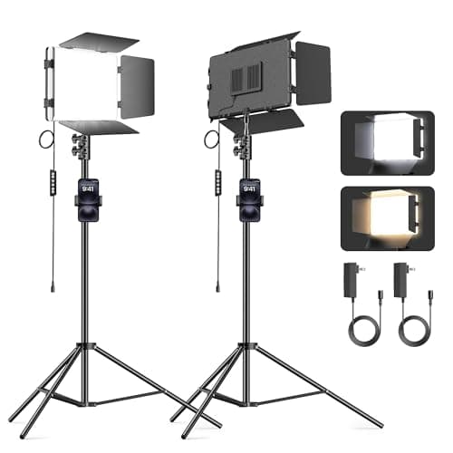 Scrhot 2 Pack LED Video Light Kit 79'' Tripod Light Stand, 30W 3000Lux Photography Light with Barndoor, CRI 98+ 2500K-8500K Studio Lights Panel Podcast Lighting for Video Recording/Game Live Streaming