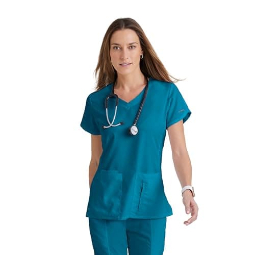 Grey’s Anatomy by BARCO Classic Cora Scrub Top for Women – Bahama, 4-Pocket Crossover V-Neck Scrub Shirt with Natural Stretch, Soil Release Fabric, and Super-Soft Finish – Small, Regular Fit