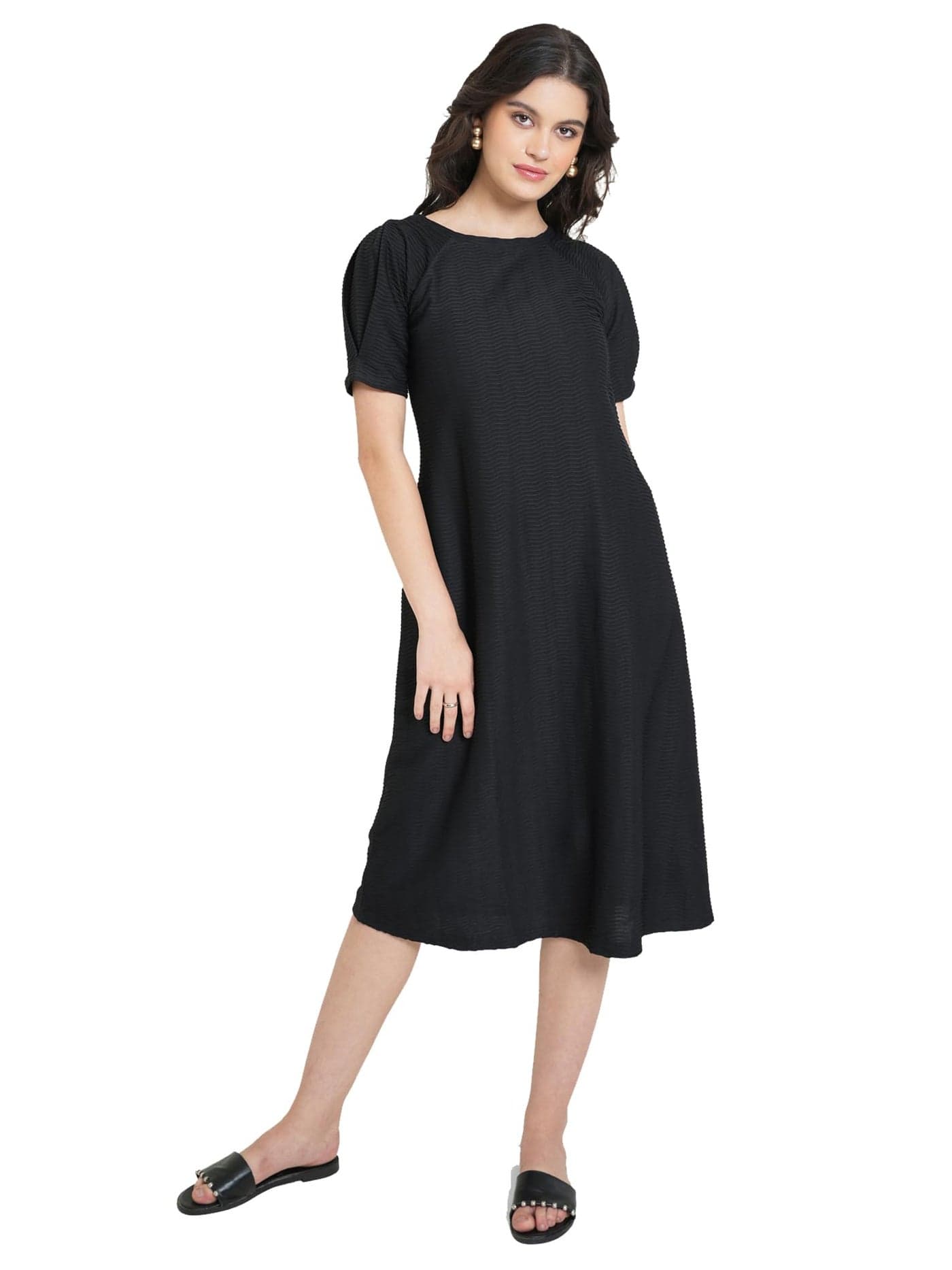 PURVAJA Women’s A-Line Below Knee Length Dress (Yuvi-011-013) (in, Alpha, XL, Black)