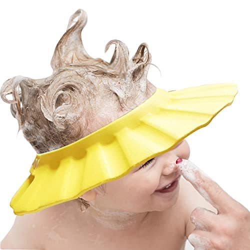 Baby Shower Cap Soft Adjustable Baby Bath Head Cap Visor for Washing Hair Shower Bathing Protection Bath Cap for Toddler Kids Children Yellow