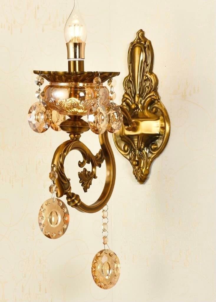 Sanleen Antique Gold Wall Light (Single) – Luxury Chandelier Style Wall Lamp | Decorative Wall Sconce for Living Room, Bedroom, Hallway, Hotel & Home Decor Lighting (Bulb Included)