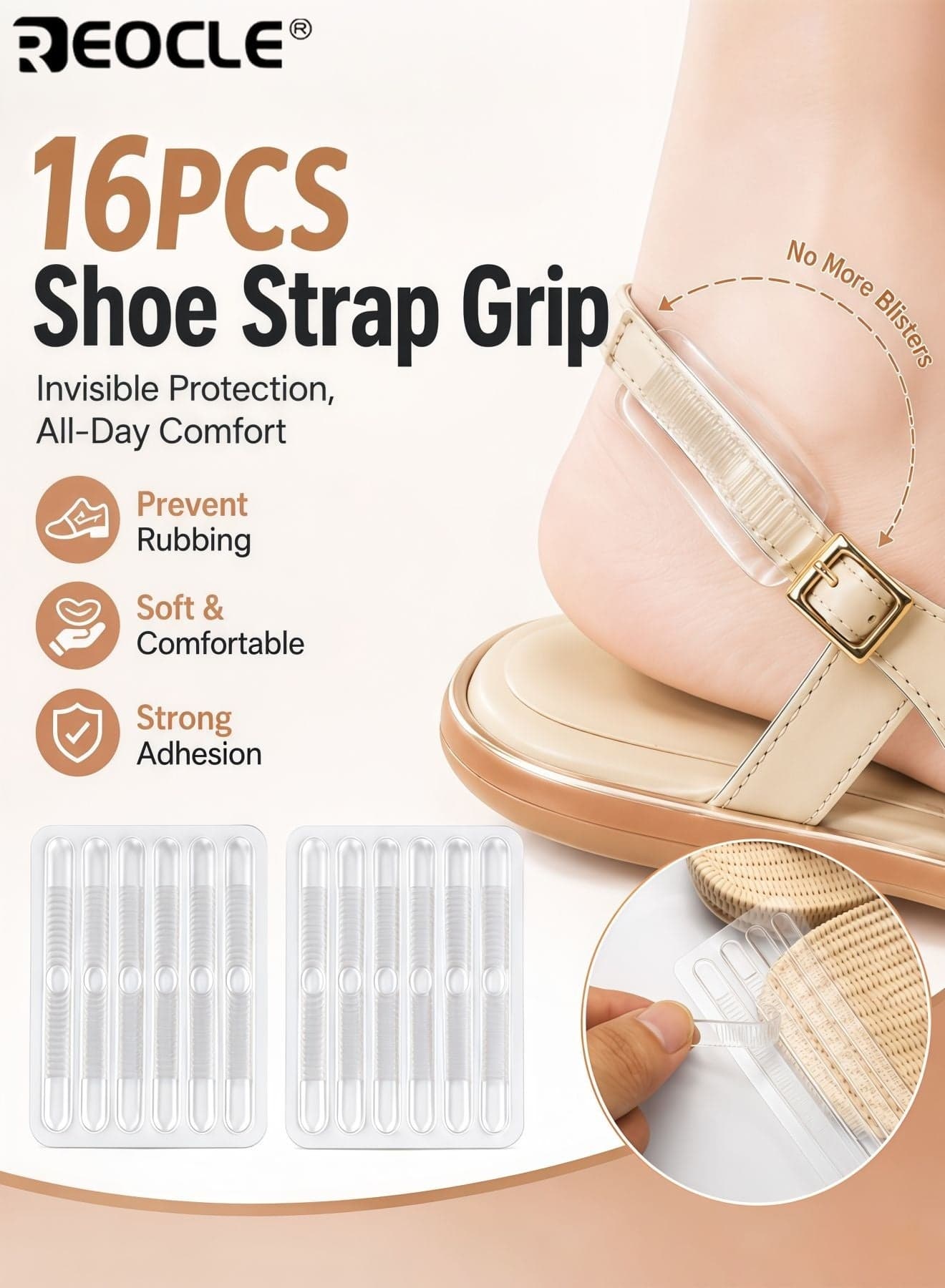 16PCS Shoe Strap Grip Invisible Shoe Inserts for Sling Back Sandals High Heels Sole Pads Pinch Protection Anti-Slip Comfortable Soft Material Fits Most Shoe Sizes Ideal for Women Daily Wear