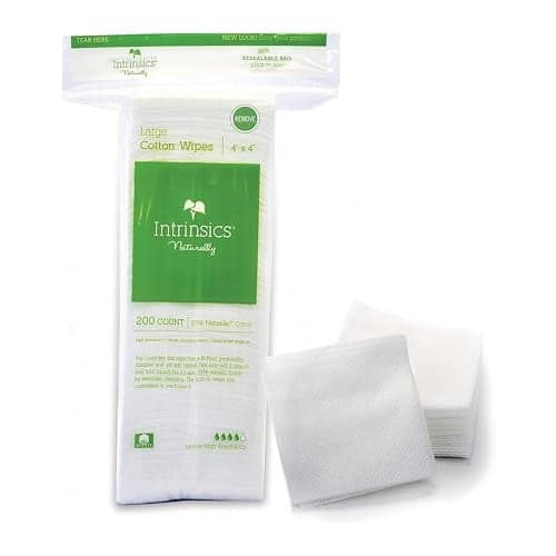Intrinsics Large Cotton Squares (200 Count) – 4x4” 8-Ply Medium-High Absorbency Pads, Lint-Free Hypoallergenic Cotton for Face, Makeup Removal, Skincare, and Spa Use