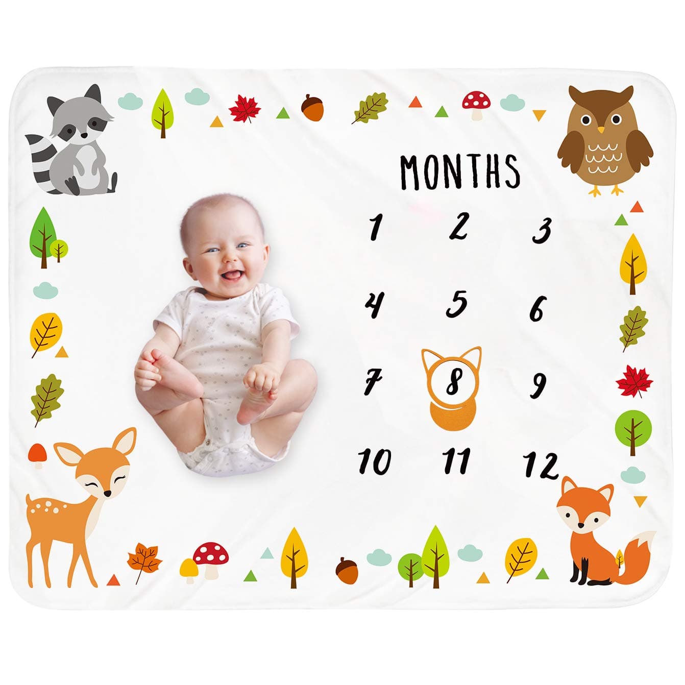 Tebaby Baby Monthly Milestone Blanket Unisex Newborn Month Blanket for Boy Girl Personalized Shower Gift Animals Nursery Decor Photography Background Prop with Frame Large 51x40