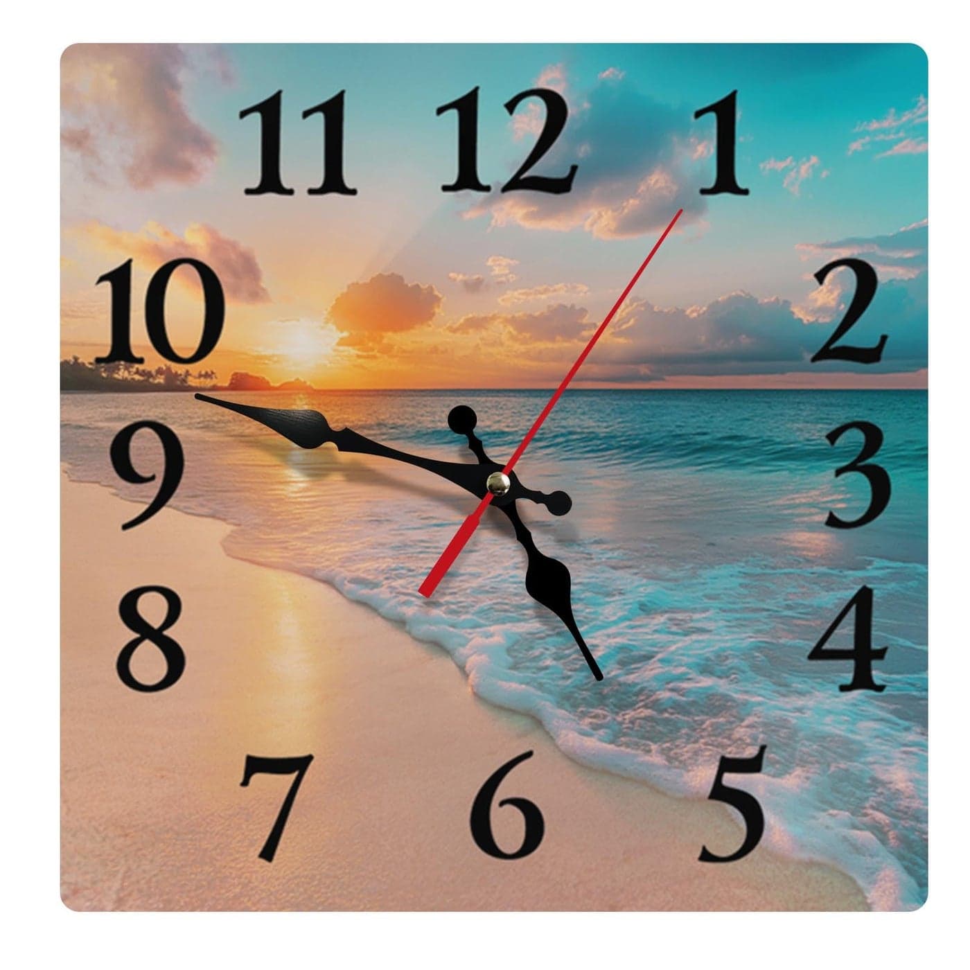 Britimes Square Wall Clock Silent NonTicking Battery Operated Clock 12 Inch Sea Beach Blue Sky Sand Home Decor for Living Room Kitchen Bedroom and Office