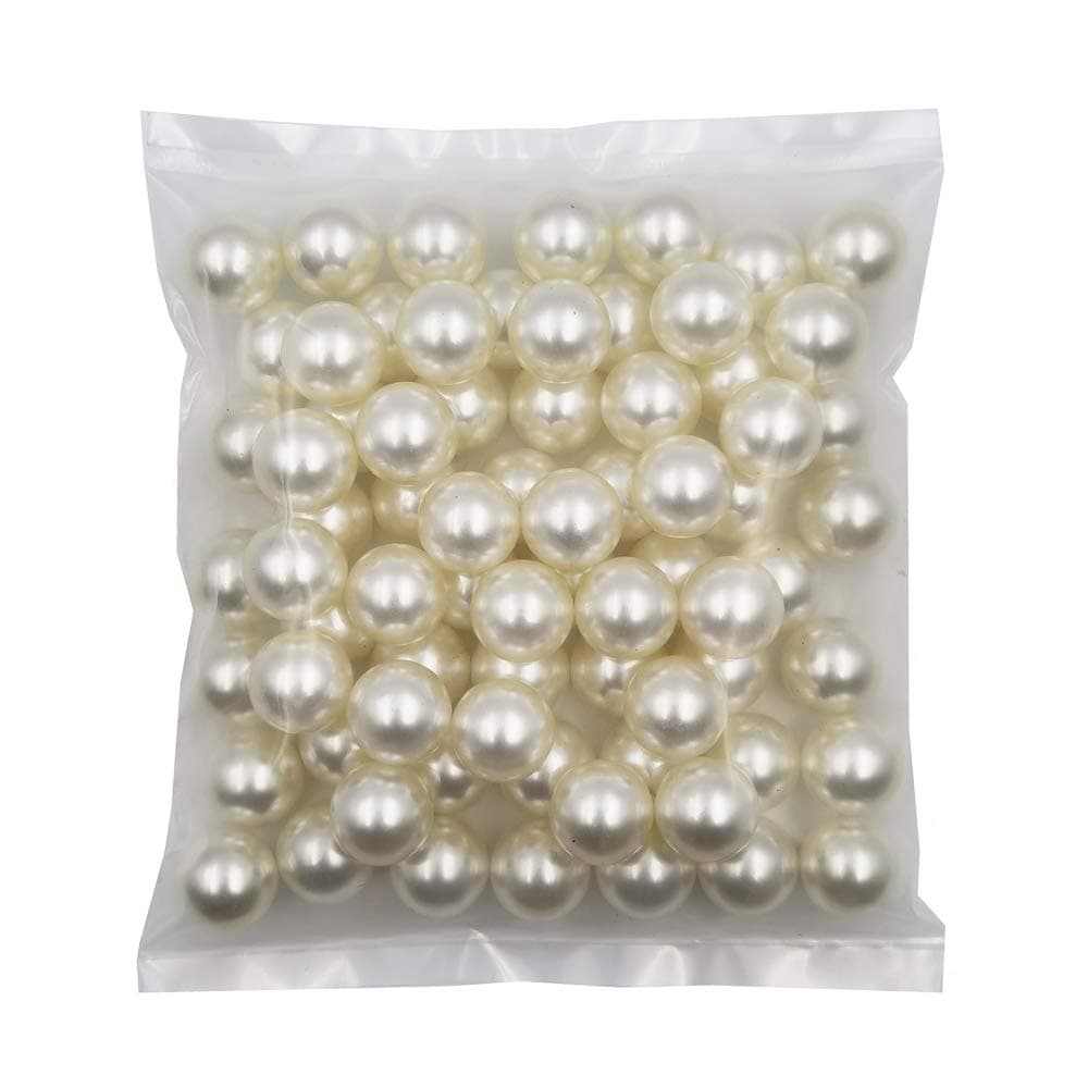 INSPIRELLE 70pcs 20mm Ivory Lustrous ABS Undrilled Art Faux Pearls for Vase Fillers Big Size No Hole Makeup Beads Imitation Round Pearl Beads for Table Scatter Home Wedding Decoration
