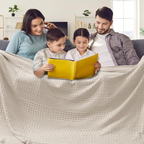 PHF 100 Cotton Waffle Blanket Oversized King 120x120 Lightweight Breathable Extra Large 10x10 Blankets for Bed Giant Big Luxury Aesthetic Woven Bedding for Home Decor Oatmeal