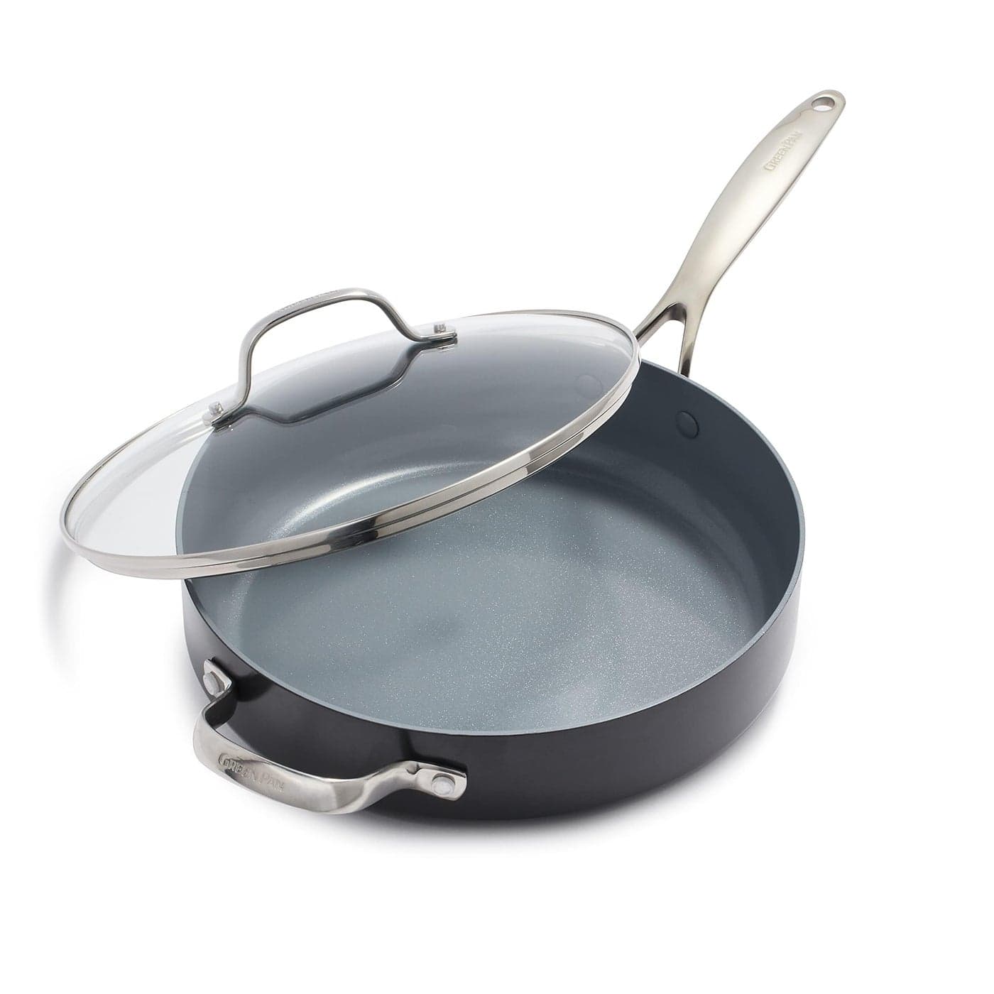 GreenPan Valencia Pro Hard Anodized Healthy Ceramic Nonstick 45QT Saute Pan Jumbo Cooker with Lid PFASFree Induction Dishwasher Safe Oven Safe Gray