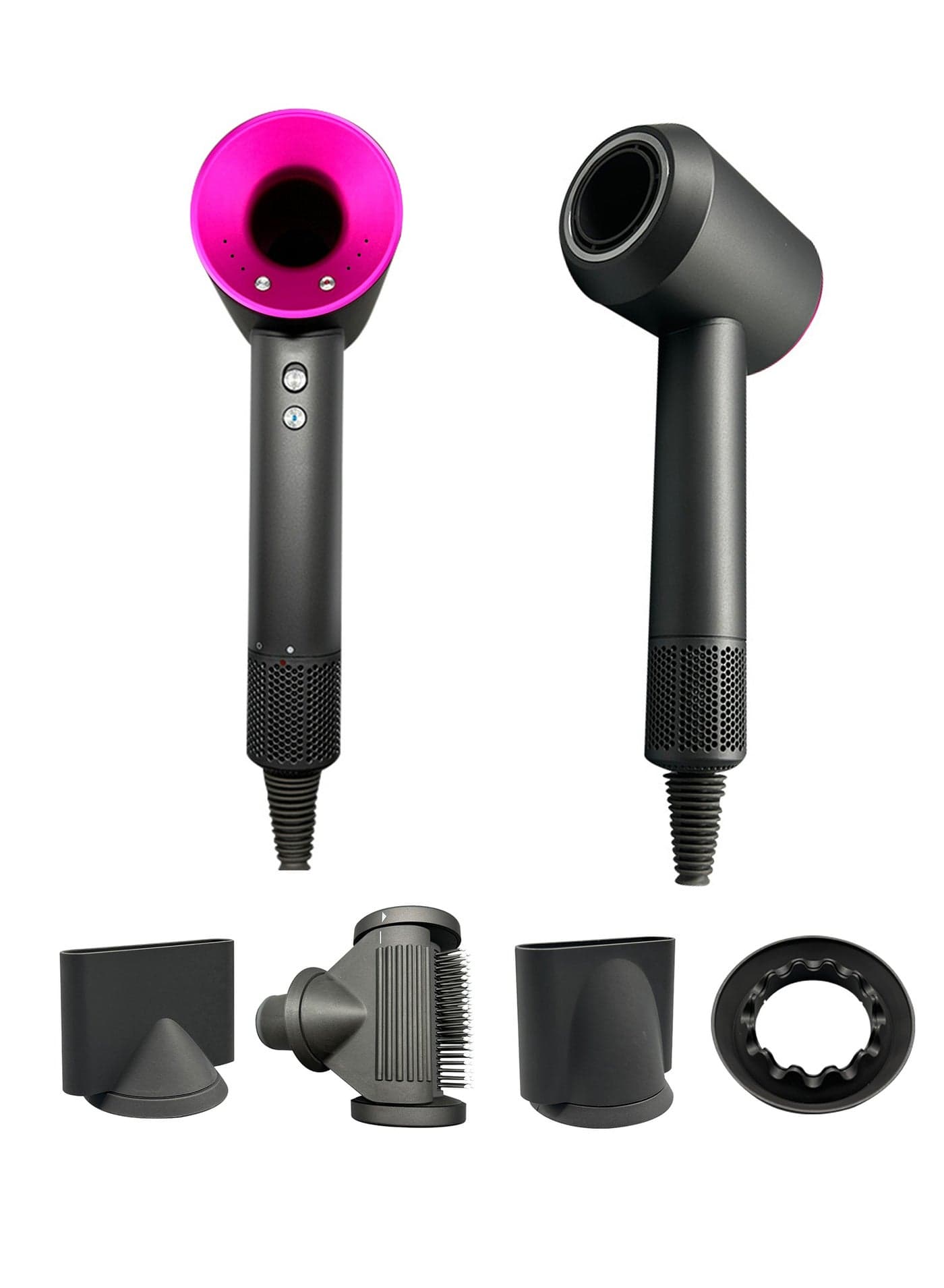 Professional Ionic Hair Dryer, 1600W Fast Drying Low Noise Blow Dryer with 2 Concentrator Nozzle 1 Diffuser Attachments, for Home Salon Travel, Fuchsia