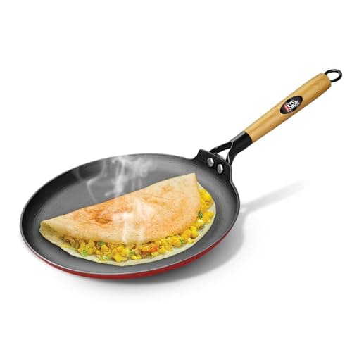 MILTON Pro cook Induction Cookware & Gas Stove Friendly Enameled Cast Iron Roti Tawa 30 cm | Concave Tawa | Rust Proof | Pre-Seasoned Iron Tawa for Chapati & Phulka | 5 Year Warranty | Red