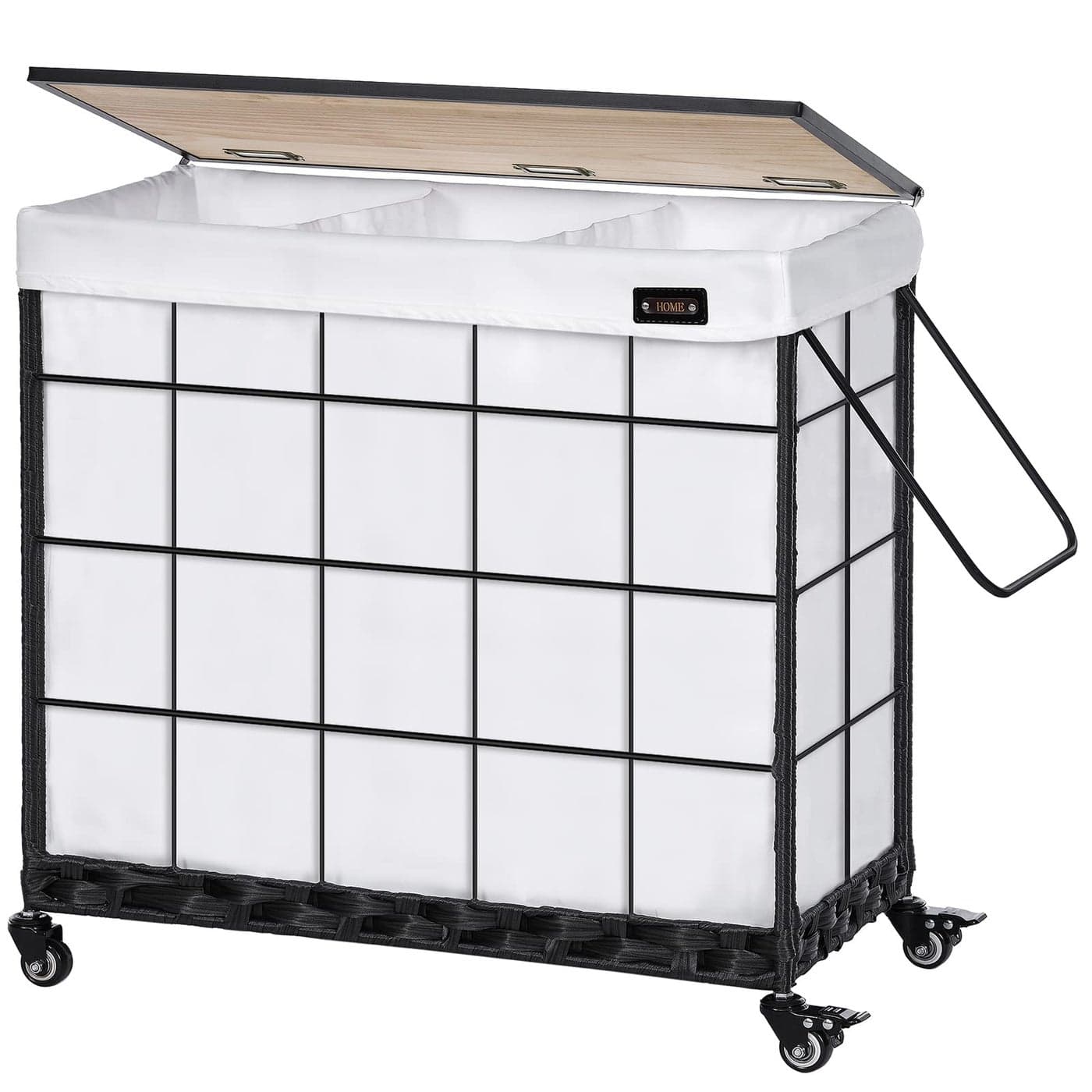 Laundry Hamper with Heavy Duty Caster Wheels 3 Sections Clothes Hamper with Lid 132L Laundry Basket with Removable Liner Bag Laundry Sorter with Metal Handle White