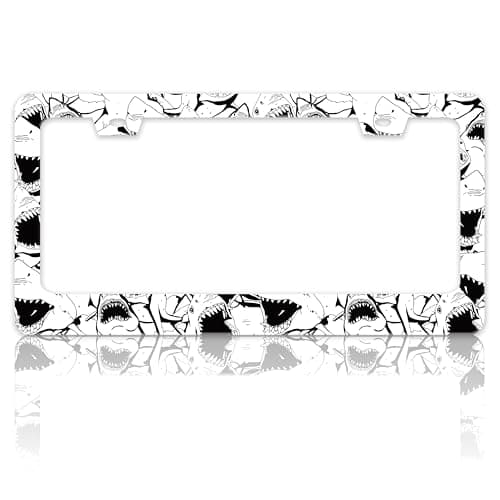 Shark License Plate Frame Stainless Steel Black White Cartoon Animal License Plate Holder for Front and Rear Car Tags Funny for Car Decoration Accessories with Screws 6.3 X 12.2 in for Women Men