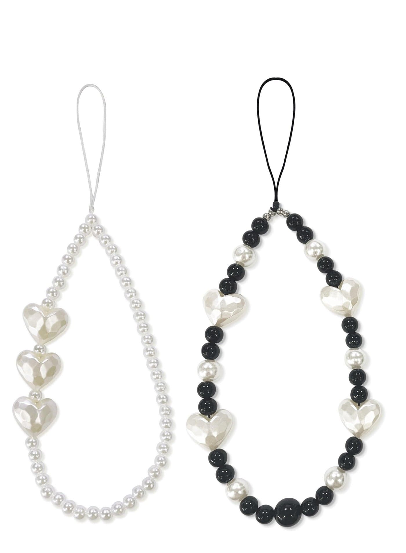 2 Piece Heart Shaped Crystal Phone Charm Set, Stylish Detachable Lanyard with White Pearl Accents, Perfect for Women and Girls