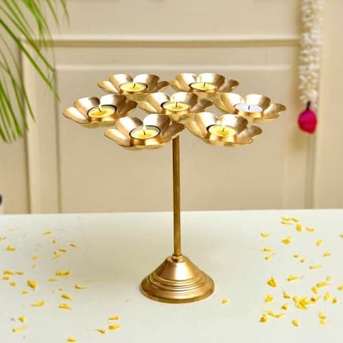 CraftVatika Urli Candle Holder Stand Set for Home Decorations, Diwali Decoration Items for Home Decor, Handcrafted Urli Tealight Candle Holder Decoration Item for Diwali Rangoli, (10.8 CM, Height)