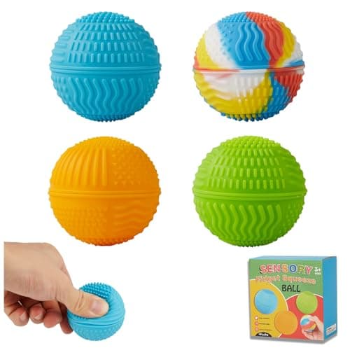Fidget Classroom Prizes Must Have Sensory Toys Silicone Fidget Sensory Grip Ball Textured Sensory Stress Balls Toys for Adults Teens Gifts Classroom OfficeGoodie Bag Stuffers4pc