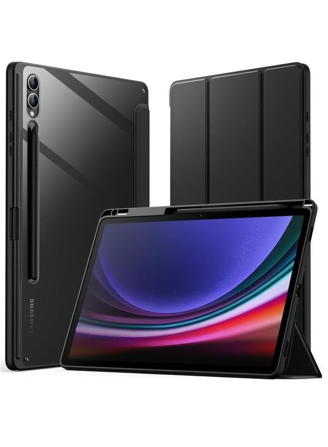 Case For Samsung Galaxy Tab S9 Plus 12.4 Inch With S Pen Holder Clear Transparent Pc Back Shockproof Tri Fold Stand Tablet Cover Auto Wake Sleep Graphite Black