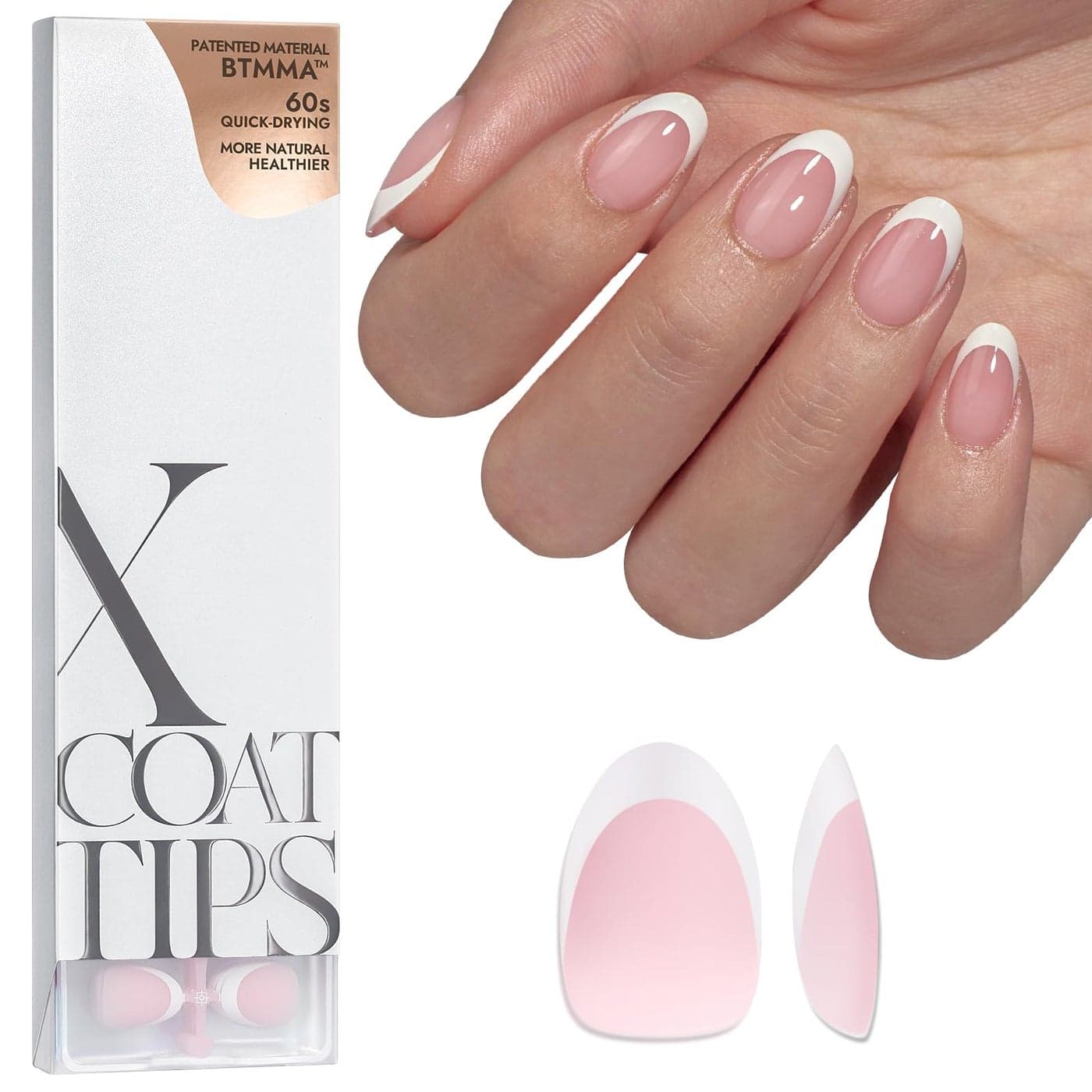 BTArtboxnails French Gel Nail Tips French Tip Press on Nails Pink Extra Short Almond XCOATTIPS for Nail Extensions