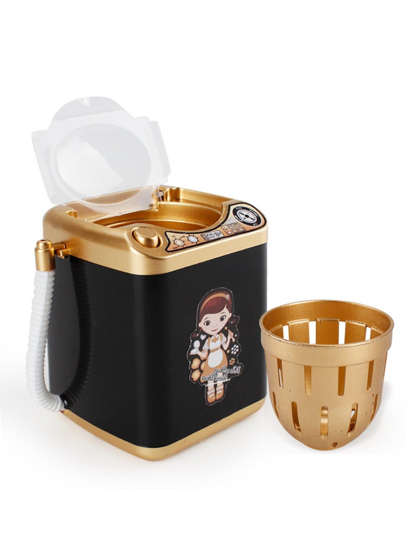 Mini Home Appliances Toy Drain Basket Washing Machine Children's Play House Automatic Dryer Dehydrator (Black and gold)