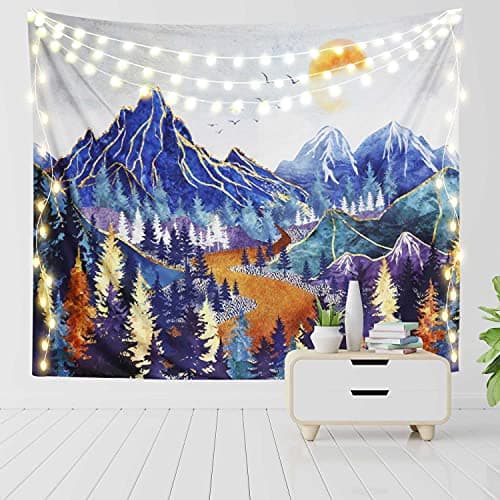 RosieLily Mountain Tapestry Forest Nature Sunset Mountain Woodland Tree Wall Decor Landscape Bird Tapestry Wall Hanging for Bedroom, Living Room, Dorm, 51" x 59" Inches
