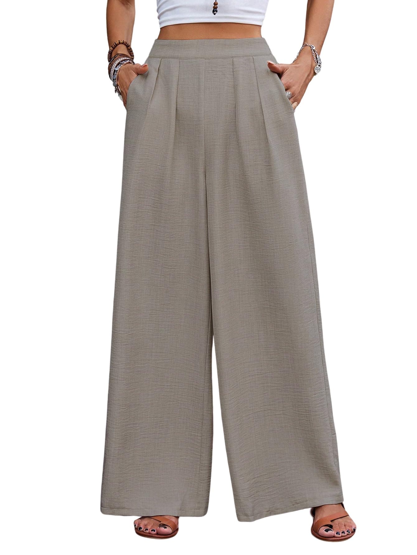 TOPLOT Trouser for Women || Loose Fit High-Waist Korean Pants || Formal Trouser for Woman || (Relaxed Fit || Casual) (Pleated-Pants-5254-Cream-28)