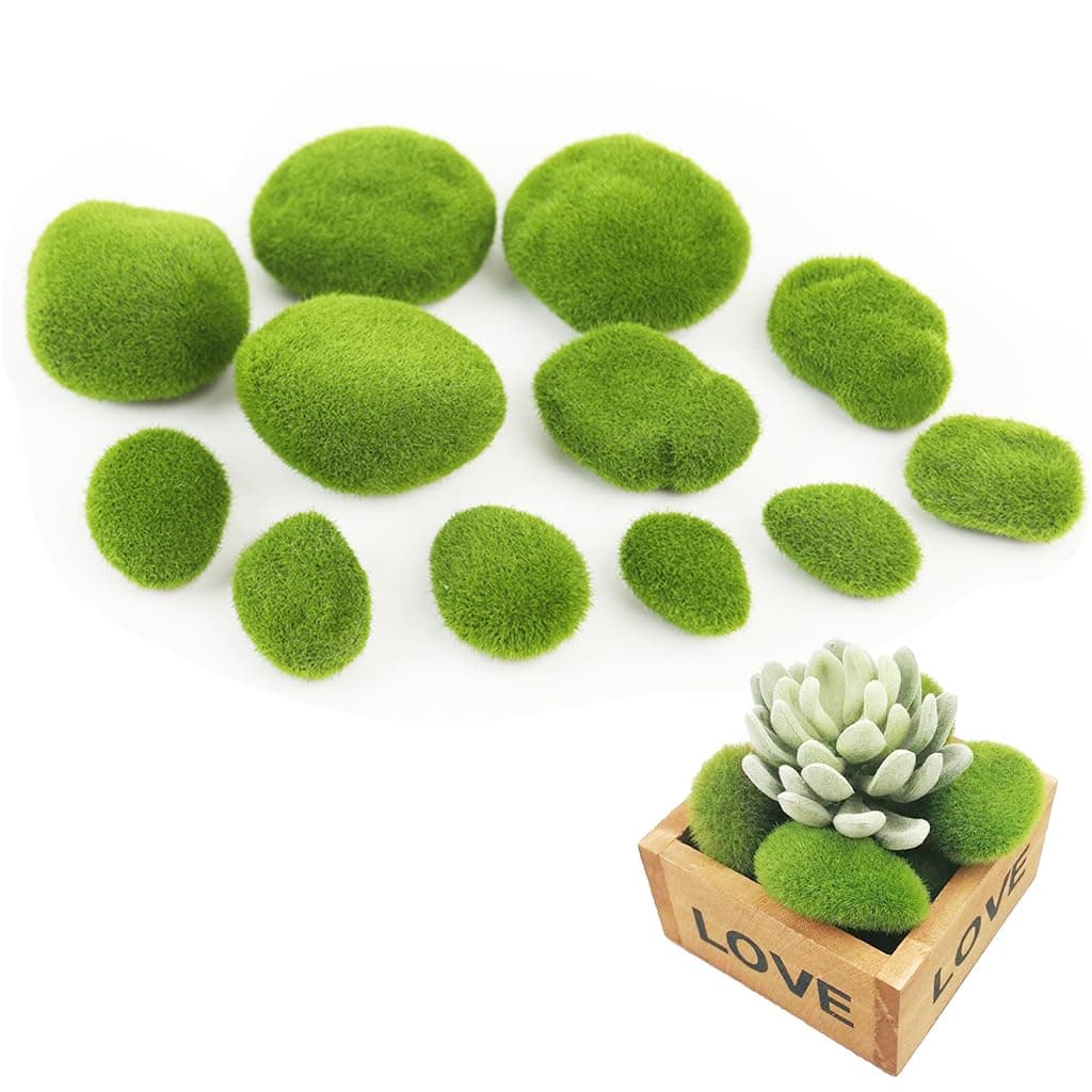 HASTHIP 12pcs Artificial Moss Rocks Small Faux Green Moss Covered Stones Green Moss Balls Decorative Fake Moss Decor for Fairy Gardens Floral Arrangements Craft