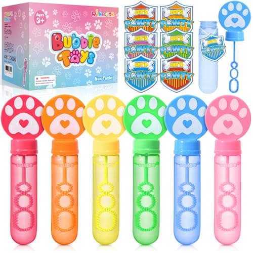 Winrayk 24 Large Paw Print Bubble Wands with Gift Card Bubbles Bulk Puppy Dog Cat Party Favors for Kids Easter Pinata Filler Goodie Bag Stuffer Treasure Box Classroom Prize Birthday Gift Outdoor Toy