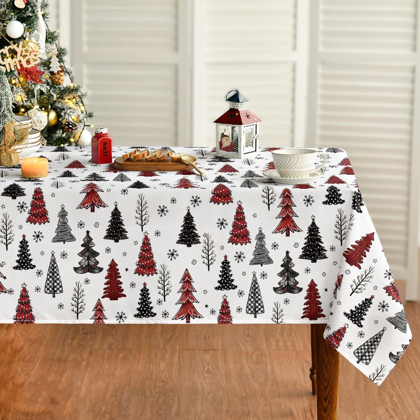 Horaldaily Christmas Tablecloth 6084 Inch Rectangular Christmas Trees Buffalo Plaid Black Washable Table Cover for Party Picnic Dinner Decor