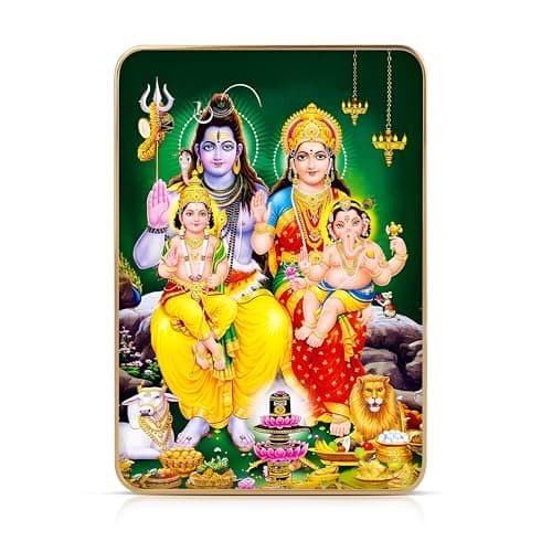 Regalo Casila Shiva Parivar Photo Frame 6x8 Inches Crystal Glossy UV Print with Green Background Lord Shiva Parvati Ganesha Kartikeya Hindu God Picture for Home Mandir Office Decor Gift MDF Frame