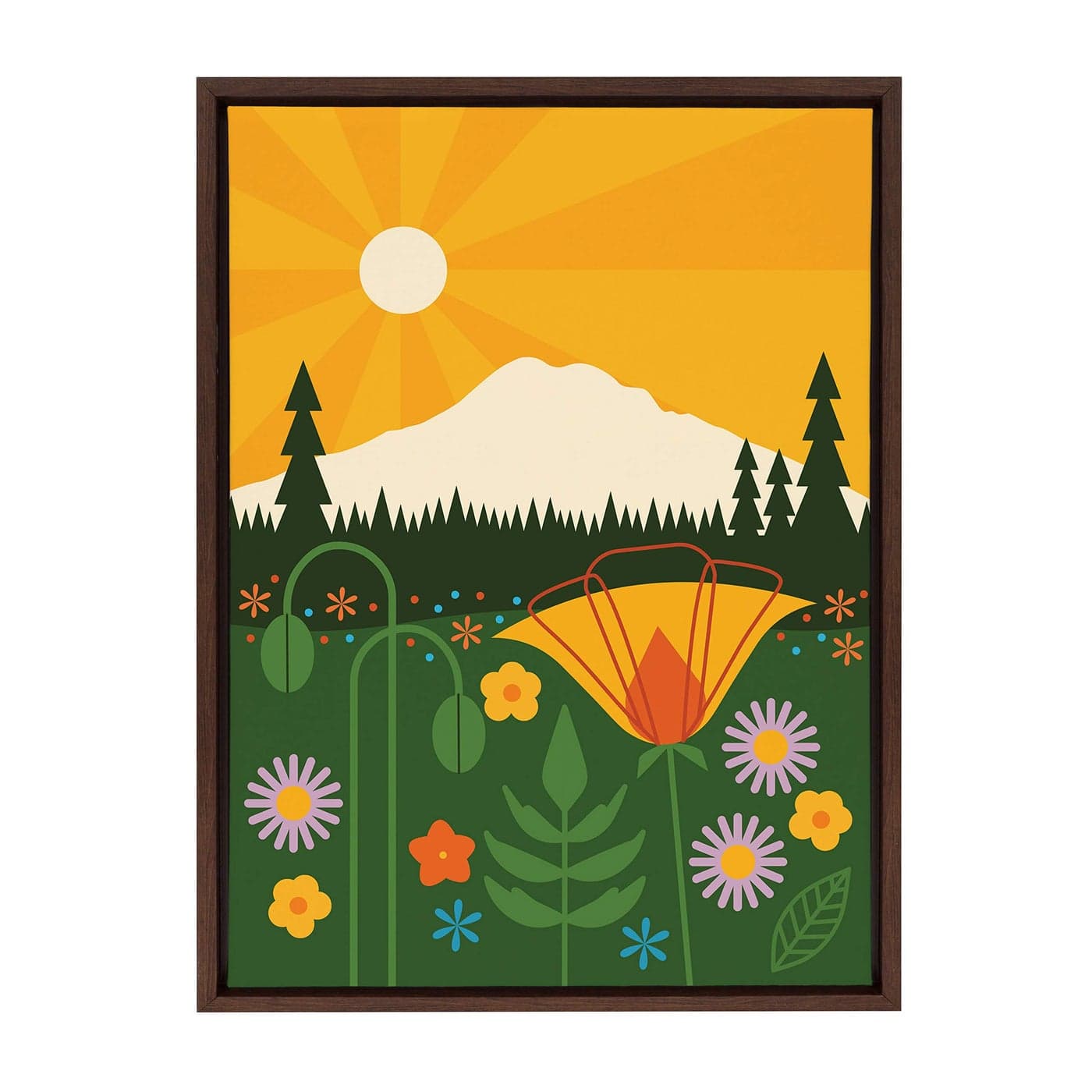 Kate and Laurel Sylvie Mt Rainier Framed Canvas Wall Art by Amber Leaders Designs 18x24 Walnut Brown Mountain Landscape Art for Wall