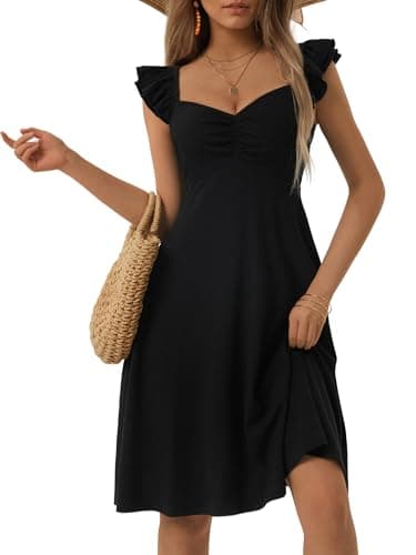 FENSACE Black Dresses for Women Empire Waist Summer Fit and Flare Casual DressBlackSmall