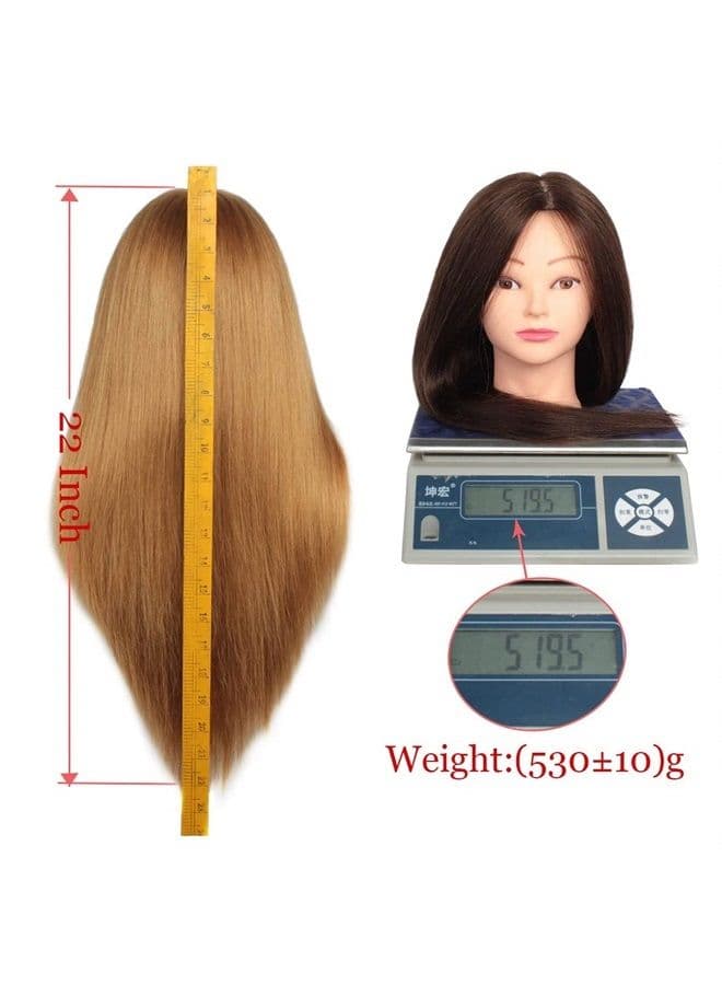 20 Inch 60% Human Hair Training Practice Head Styling Cutting Mannequin Manikin Head with Free Clamp Holder Brown Hair Makeup Practice head