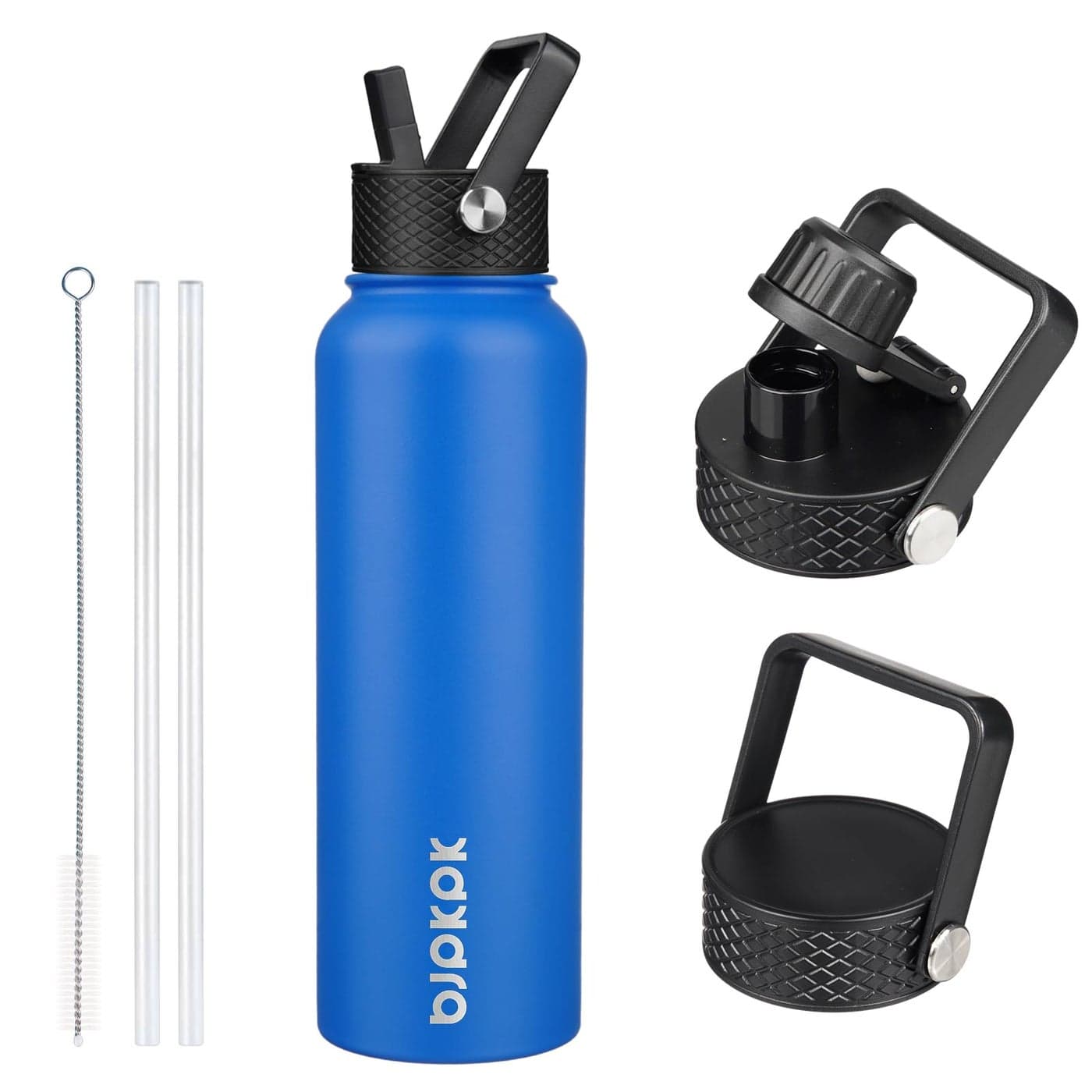 BJPKPK Insulated Water Bottles with Straw Lid 40oz Stainless Steel Water Bottles with 3 Lids BPA Free Leakproof Thermo Tumblers Cups for Sports Gym Sapphire