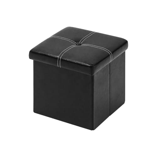 B FSOBEIIALEO Storage Ottoman with Faux Leather Foldable Small Square Foot Rest Stools Coffee Table Black 118X 118 X 118