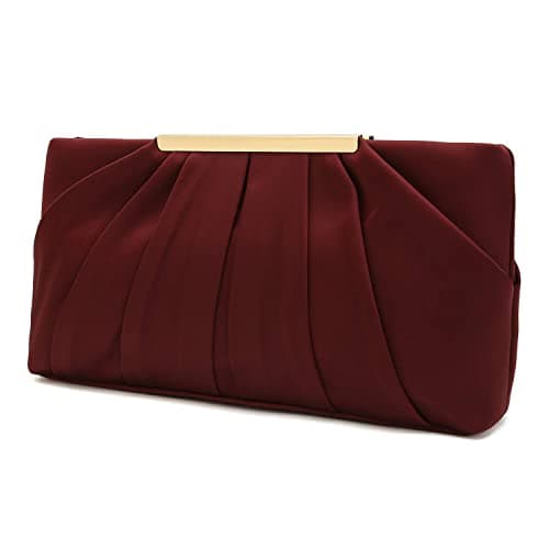 CHARMING TAILOR Clutch Evening Bag Elegant Pleated Satin Formal Handbag Simple Classy Purse for Women (Burgundy)