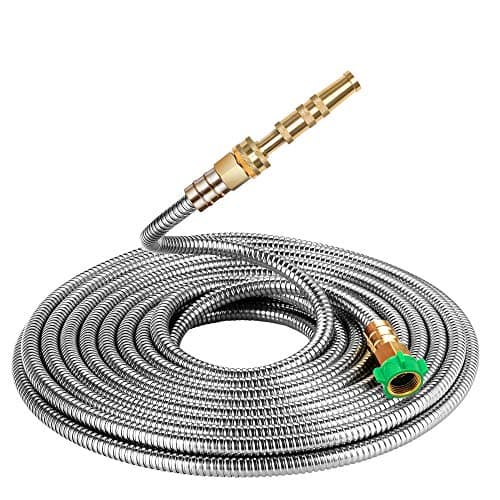 BEAULIFE 304 Stainless Steel Metal Garden Hose 25 Feet with Brass Garden Hose Nozzle Flexible, Portable & Lightweight Kink Free Garden Water Outdoor Hose
