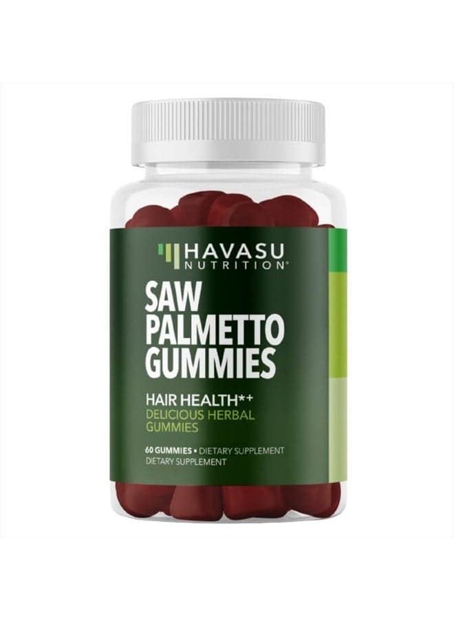 Saw Palmetto for Men Gummies | Saw Palmetto Supplement and DHT Blocker for Hair Health & Male Patterned Balding | Saw Palmetto Hair Supplement for Men | 60 Raspberry Vegan Mens Hair Gummies