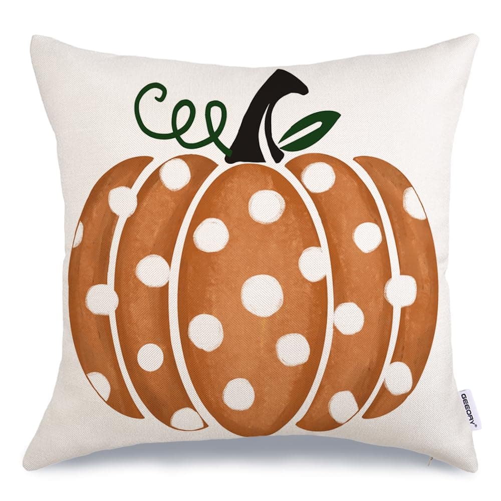 GEEORY Fall Pillow Covers 18x18 Inch Polka Dots Pumpkin Throw Pillows for Thanksgiving Decorations Party Couch Sofa