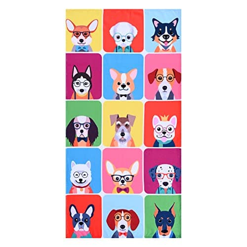 LIVILAN Dog Beach Towel Playful Pups Design Soft QuickDry Microfiber SandFree 30 x 60 Oversized for Pool Bath Swim Ideal for Women Girls Kids Perfect Home Decor Gift