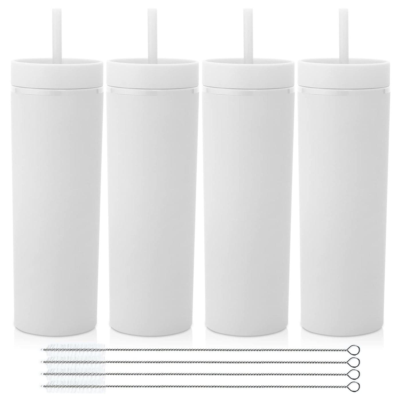 Volhoply 20oz Plastic Skinny Tumblers Bulk 4 PackDouble Wall Tumbler with Lid and StrawBPA Free Matte Acrylic Water Cups for PartiesWhite4 Set