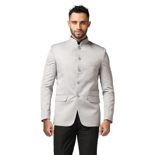 TAHVO Men Light Grey Bandhgala Blazer