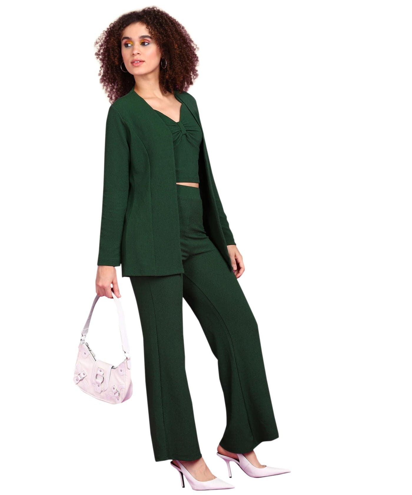 POPWINGS Women Casual Dark Green 3 Pieces Maxi Co-Ords Set