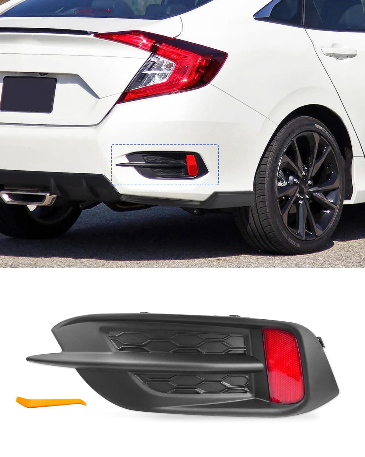 Rear Bumper Reflector Grille Cover Tail Bezel Lens Only Fit for Honda Civic LXEXTouring Sedan 2016 2017 2018 2019 2020 2021 Right Passenger Side