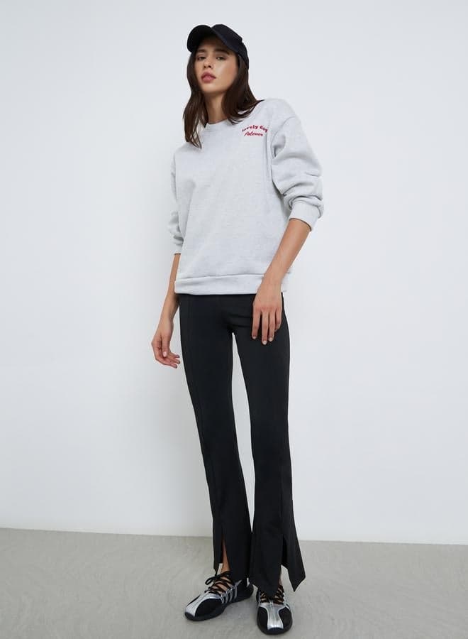 Styli Grey Embroidered Slogan Oversized Sweatshirt — L