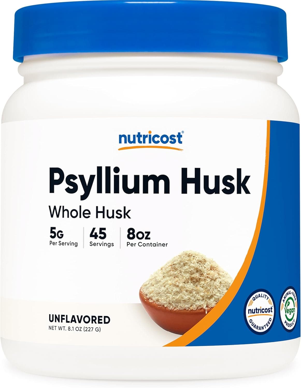 Nutricost Psyllium Whole Husk Powder Flakes 81oz Gluten Free NonGMO
