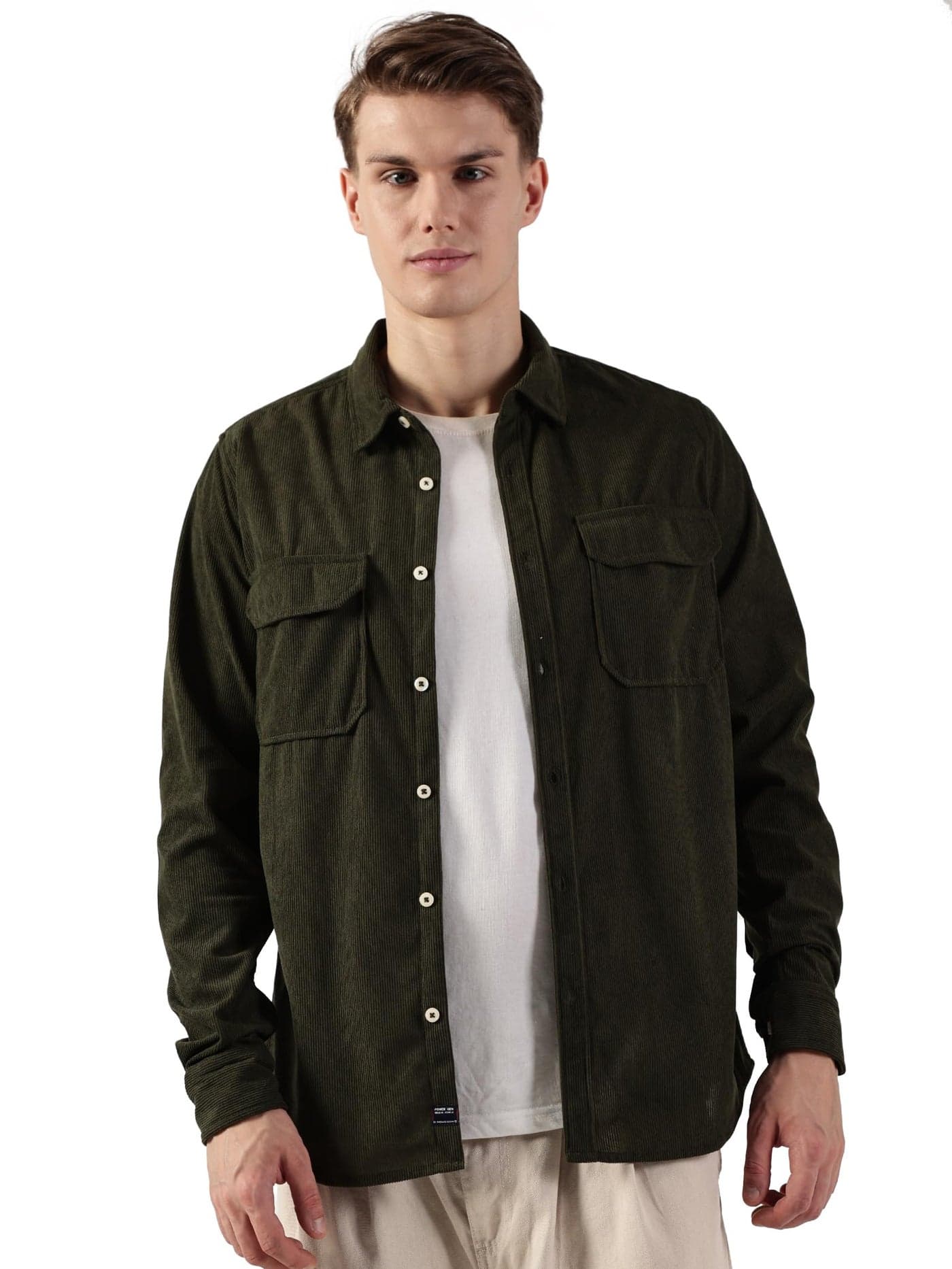 Thomas Scott Men’s Premium Slim Fit Corduroy Shacket(TS1628_BottleGreen_XL)